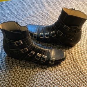 John Fluevog Black Leather Beatnik Ankle Boot